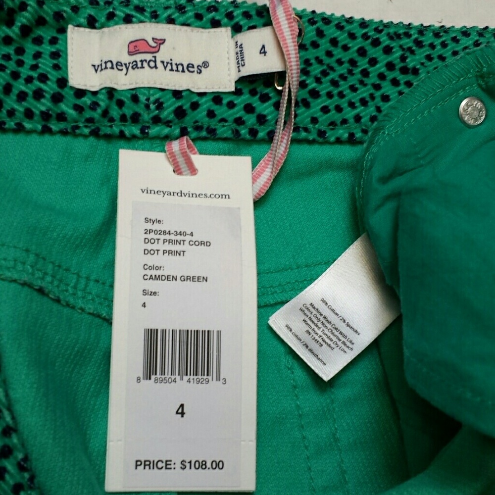 Vineyard Vines Camden Green Dot Print Pants Size 4 - Picture 5 of 8